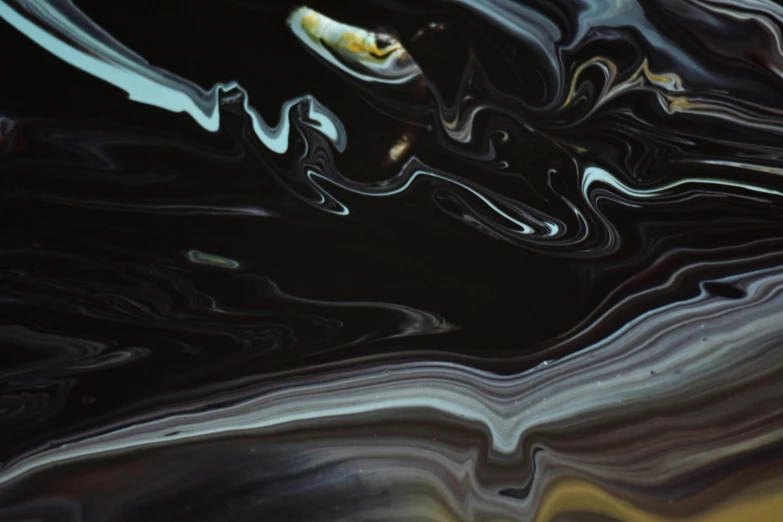 a close up of an animal's eyes in a body of water, an abstract drawing, unsplash, black resin, digital art - n 9, marbled, cinematic image