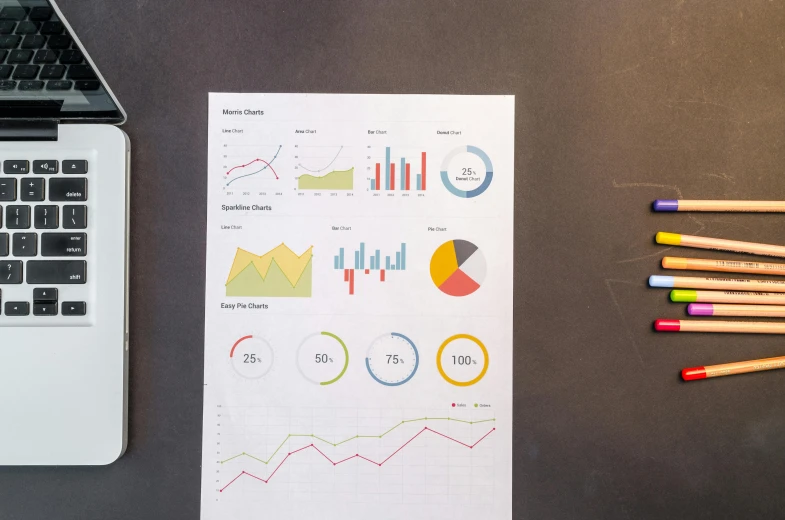 a laptop computer sitting on top of a desk, by Carey Morris, trending on unsplash, analytical art, diagrams, on white paper, informative graphs and diagrams, ingredients on the table