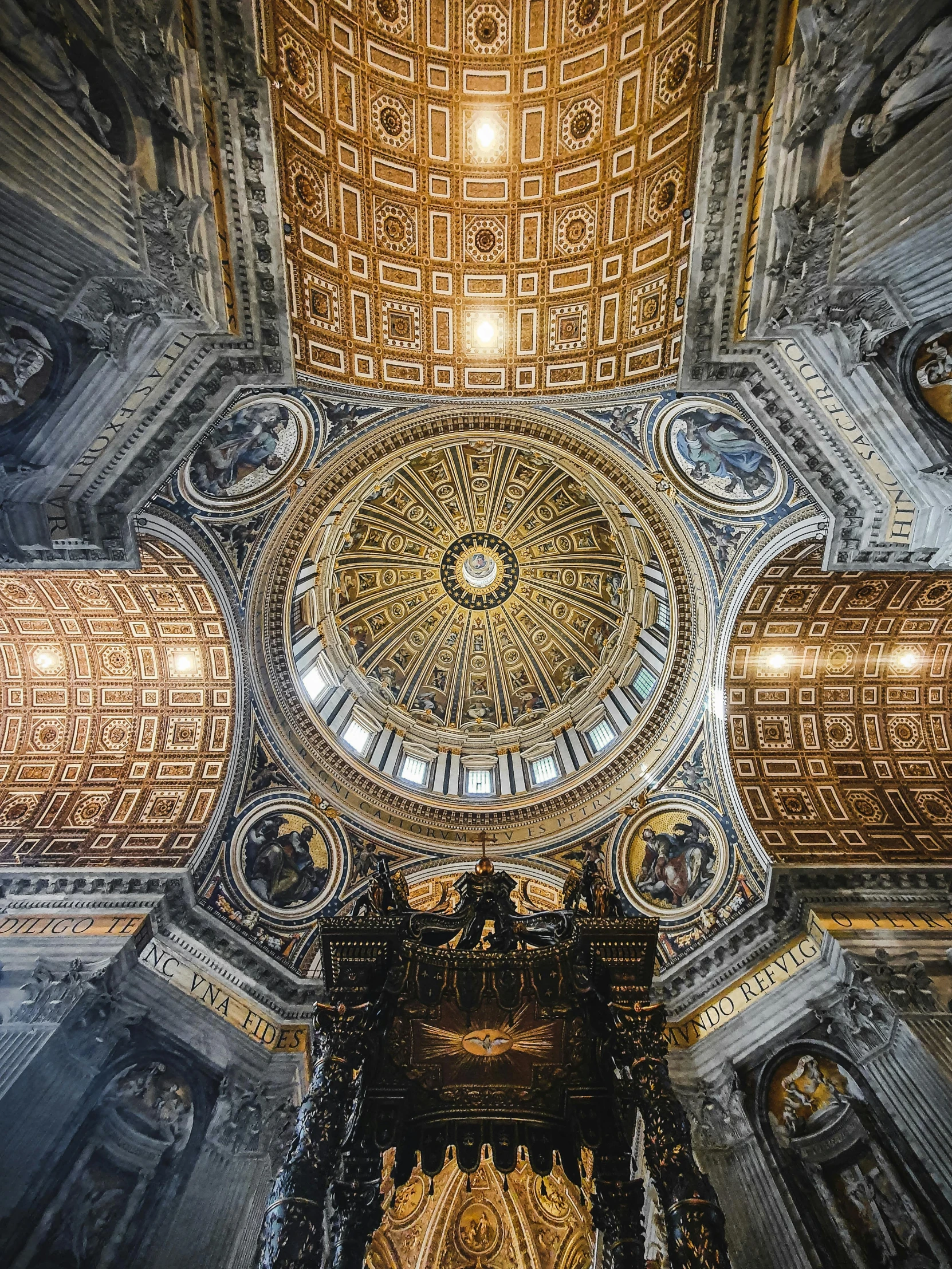 the dome of st peter's basilica in rome, italy, a portrait, unsplash contest winner, baroque, bird\'s eye view, church chandelier, gigapixel maximum upscale, marble room