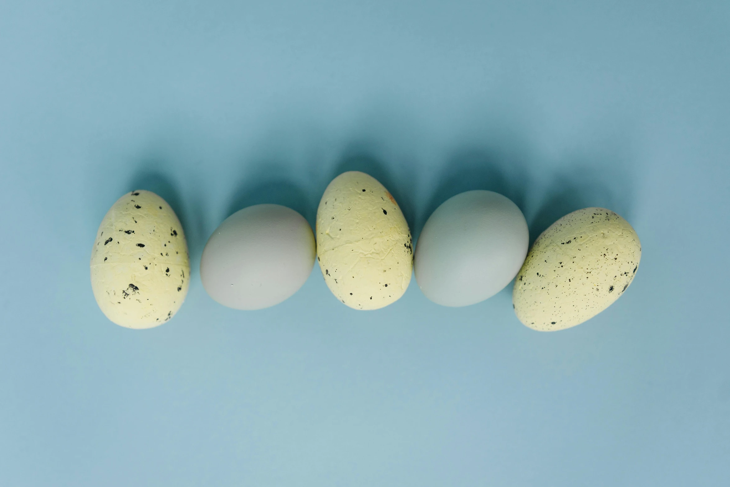 a row of eggs sitting on top of a blue surface, by Ellen Gallagher, pale green glow, yellow, monochrome, chicken