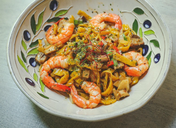 a close up of a bowl of food on a table, pexels contest winner, renaissance, shrimp, romanian, 🦩🪐🐞👩🏻🦳, in a style blend of botticelli