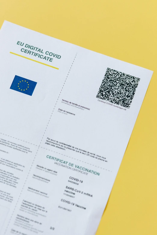 a piece of paper with a qr code on it, private press, european union, covid, high quality upload, thumbnail