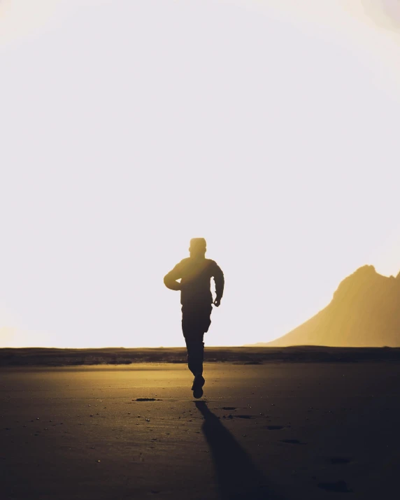 a man running on a beach at sunset, 🚿🗝📝, profile image, lo fi, maintenance