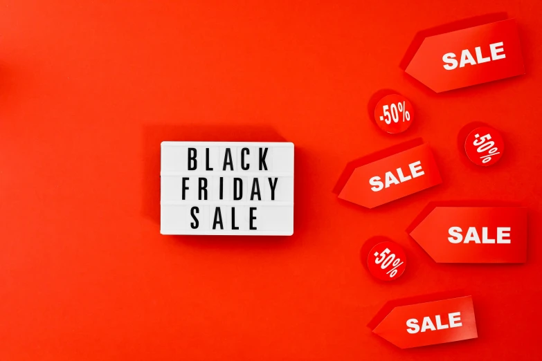 a black friday sale sign surrounded by red tags, by Julia Pishtar, trending on unsplash, hurufiyya, bottom - view, poster template on canva, 3 d print, uk