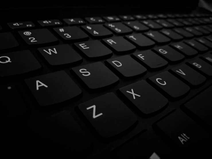 a black and white photo of a computer keyboard, a macro photograph, by Kristian Zahrtmann, pixabay, computer art, during the night, background image