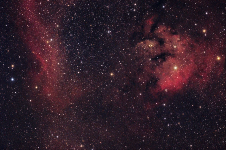a star filled sky filled with lots of stars, a microscopic photo, pexels contest winner, space art, red cumulonimbus clouds, faded red colors, wide long view, habl telescope