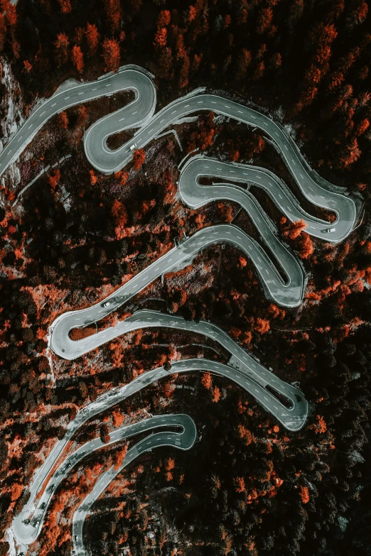 a bird's eye view of a stream of water, a microscopic photo, by Lee Loughridge, trending on pexels, made of lava, race track background, silver snakes, scribbled lines