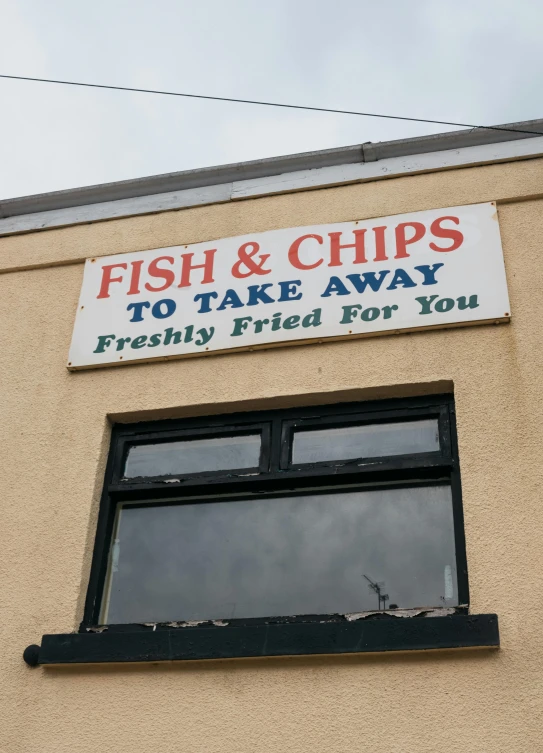 a sign that says fish and chips to take away, inspired by Chippy, unsplash, art nouveau, irish, 2019 trending photo, “diamonds, you wanted to