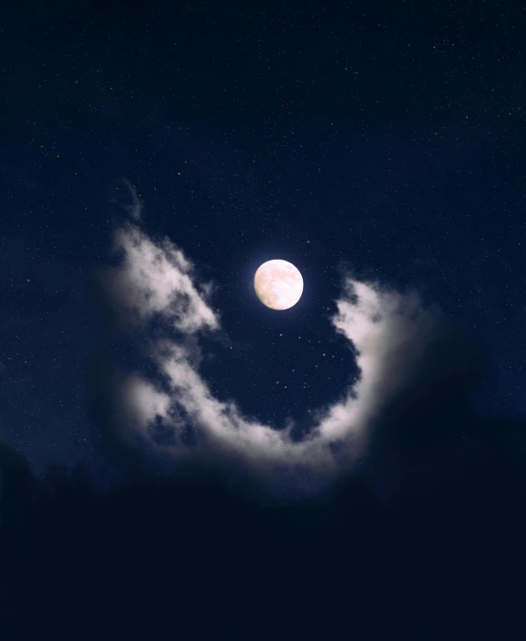 a full moon in the night sky with clouds, an album cover, pexels contest winner, sweet night ambient, instagram post, midnight