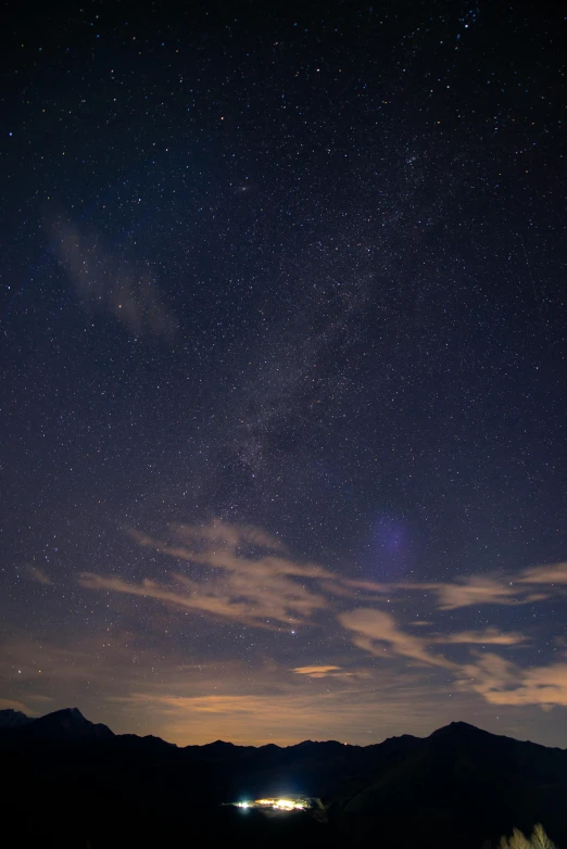 a view of the night sky from the top of a mountain, a picture, unsplash, light and space, trending photo, comets, summer sky, high quality image