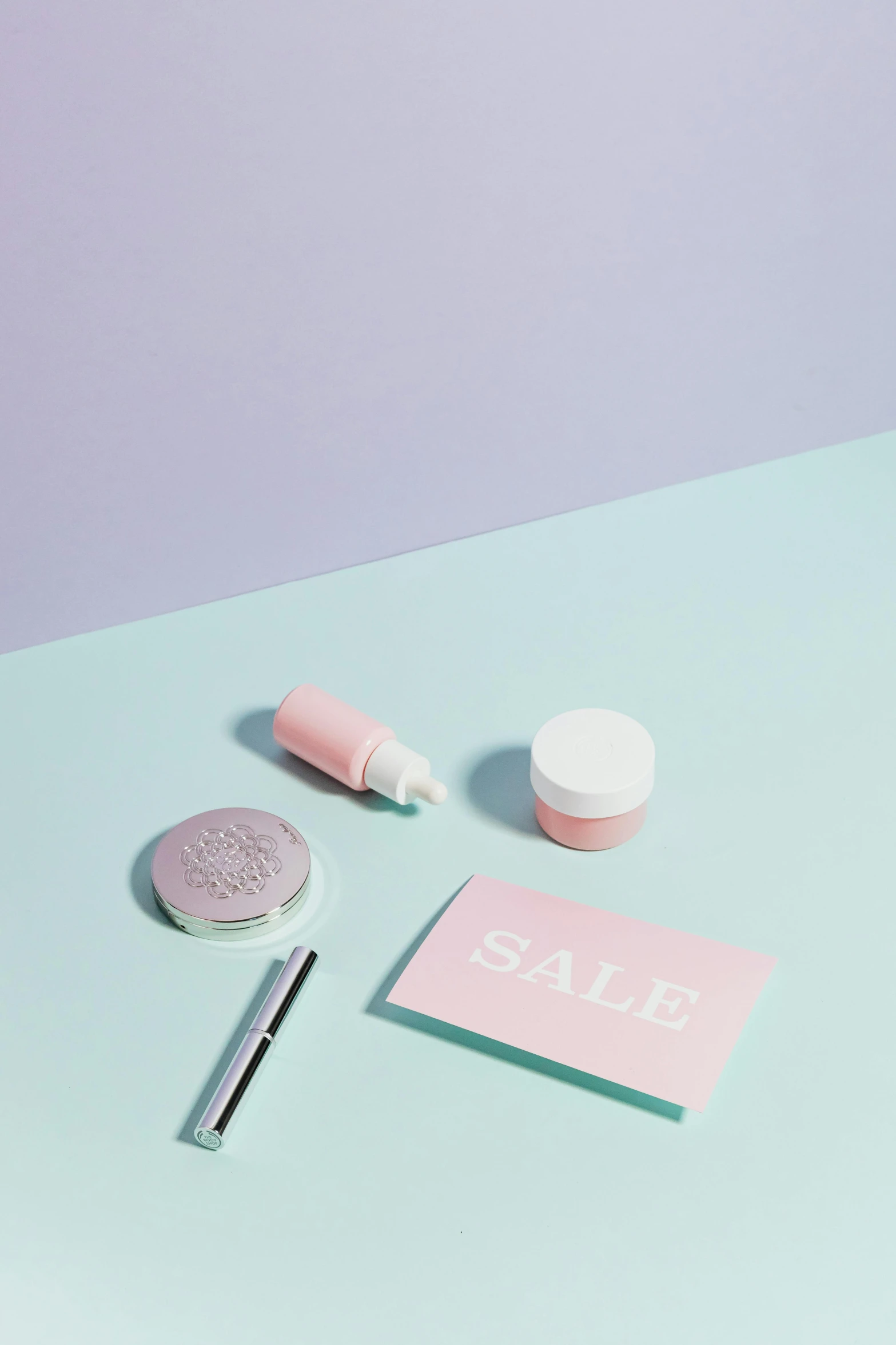 the contents of a beauty product laid out on a table, unsplash, conceptual art, pastel colored, sold out piece, pout, sales