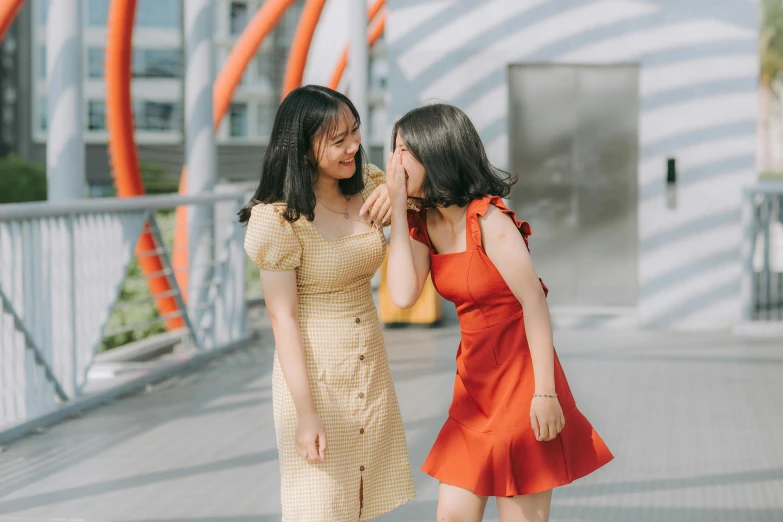 a couple of women standing next to each other, pexels contest winner, asian girl, flirty, avatar image, ad image