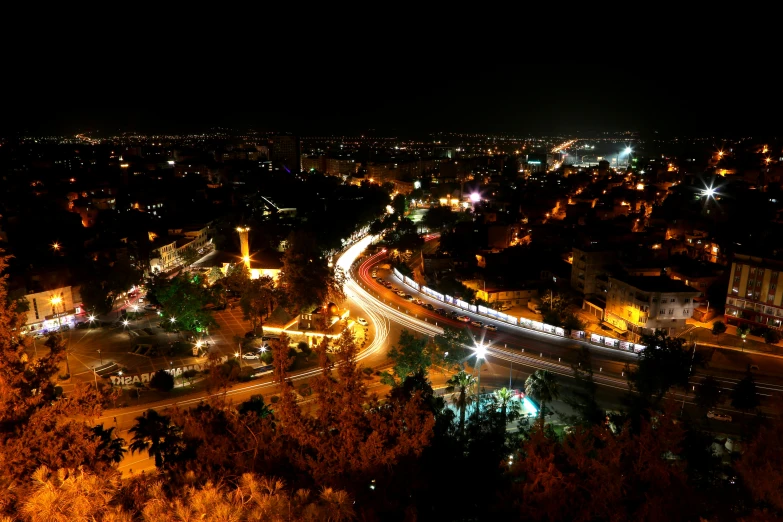 an aerial view of a city at night, hurufiyya, jerusalem, landscape photo