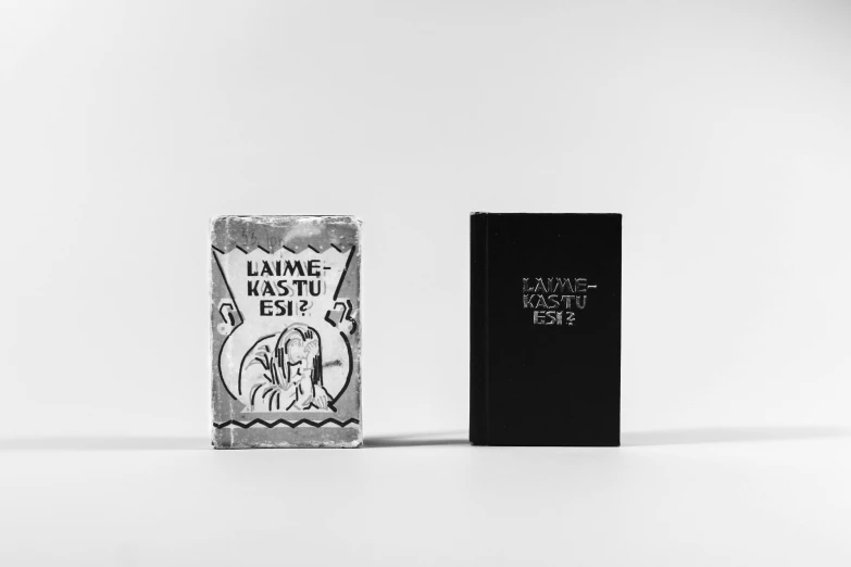 a couple of cigarettes sitting next to each other, an album cover, by Kristian Zahrtmann, fluxus, kenny scharf, black and white gainy film, miniature product photo, books