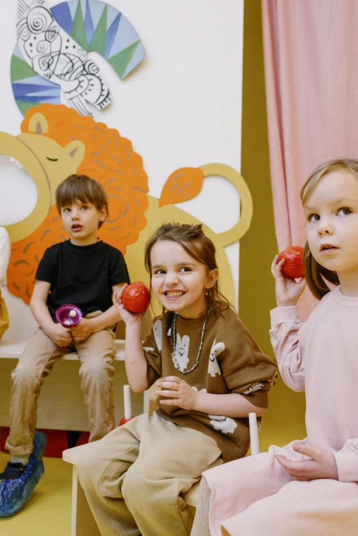 a group of children sitting next to each other, art & language, balloon, premium quality, performing, ekaterina