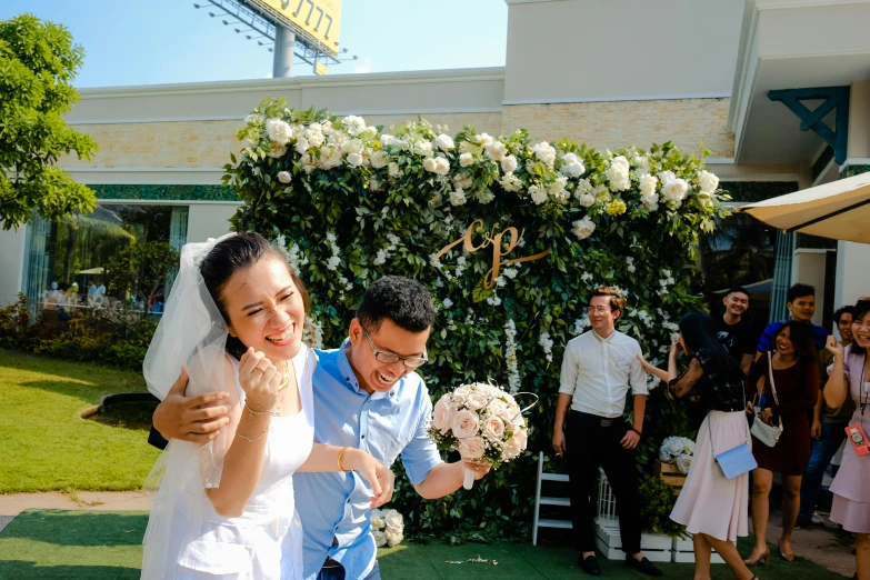 a bride and groom are walking down the aisle, pexels contest winner, happening, bangkok townsquare, exiting store, ivy's, background image