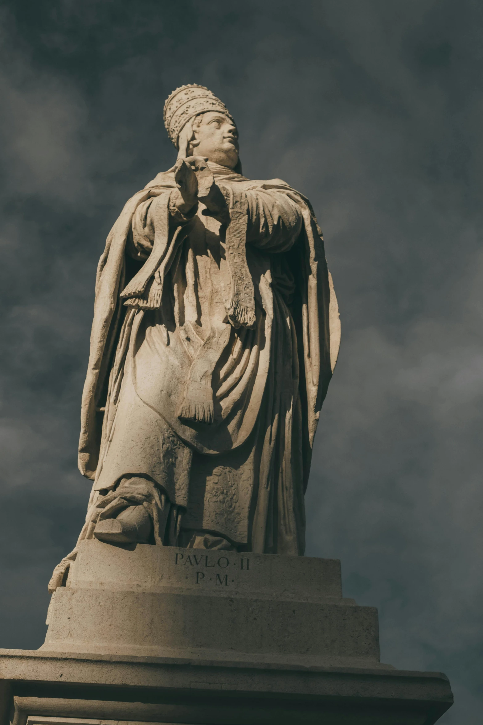 a statue of a man standing on top of a pedestal, unsplash, neoclassicism, majestic saint woman, wearing a crown and cape, slide show, grey