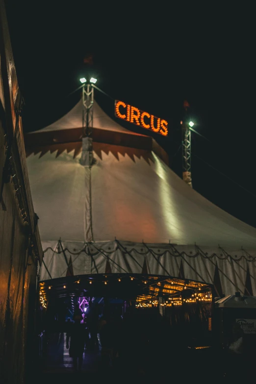 a circus tent is lit up at night, pexels contest winner, renaissance, rooftop party, gritty feeling, circle, profile image