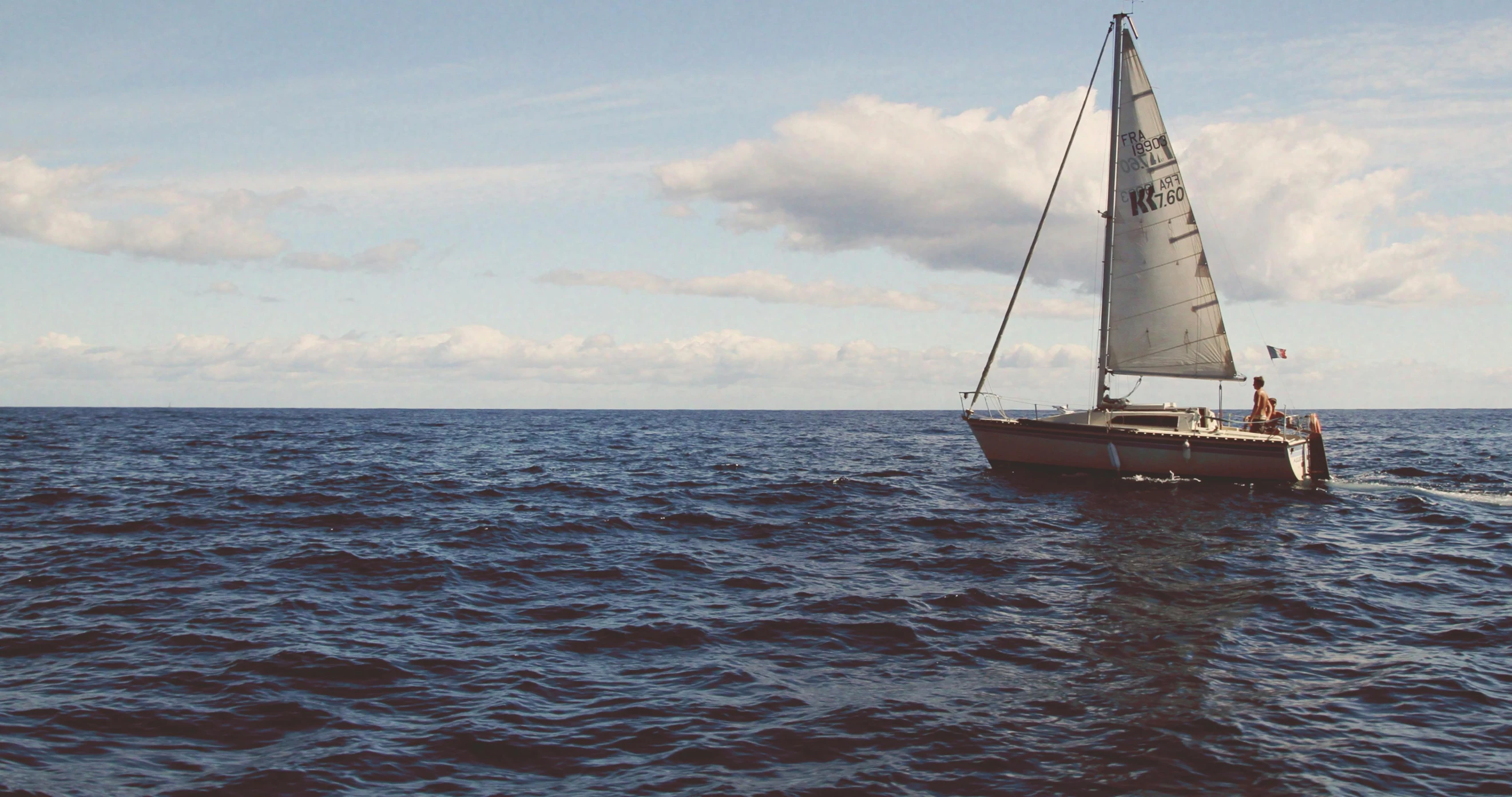 a sailboat in the middle of a large body of water, middle of the ocean, lofi, manly, wanderer