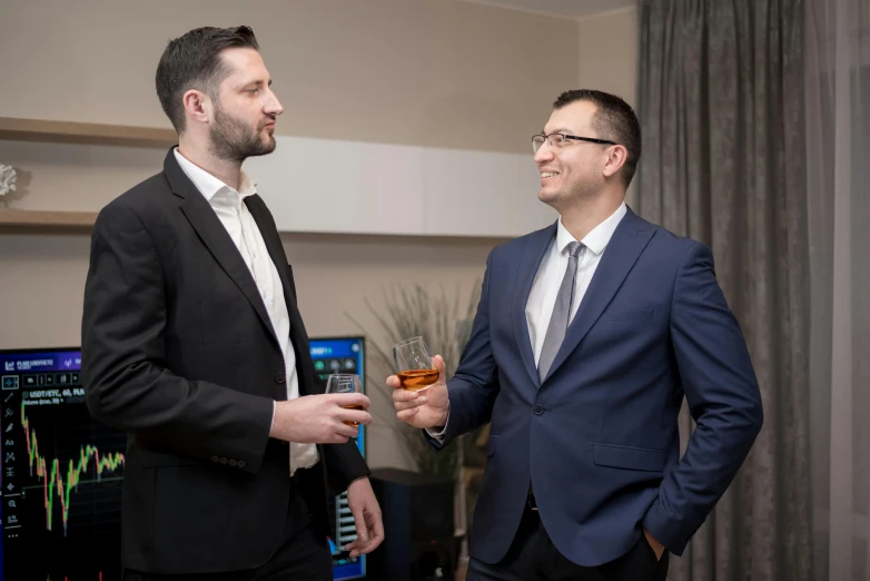 a couple of men standing next to each other, professional profile picture, drinks, volodymyr zelenskyy, calm environment