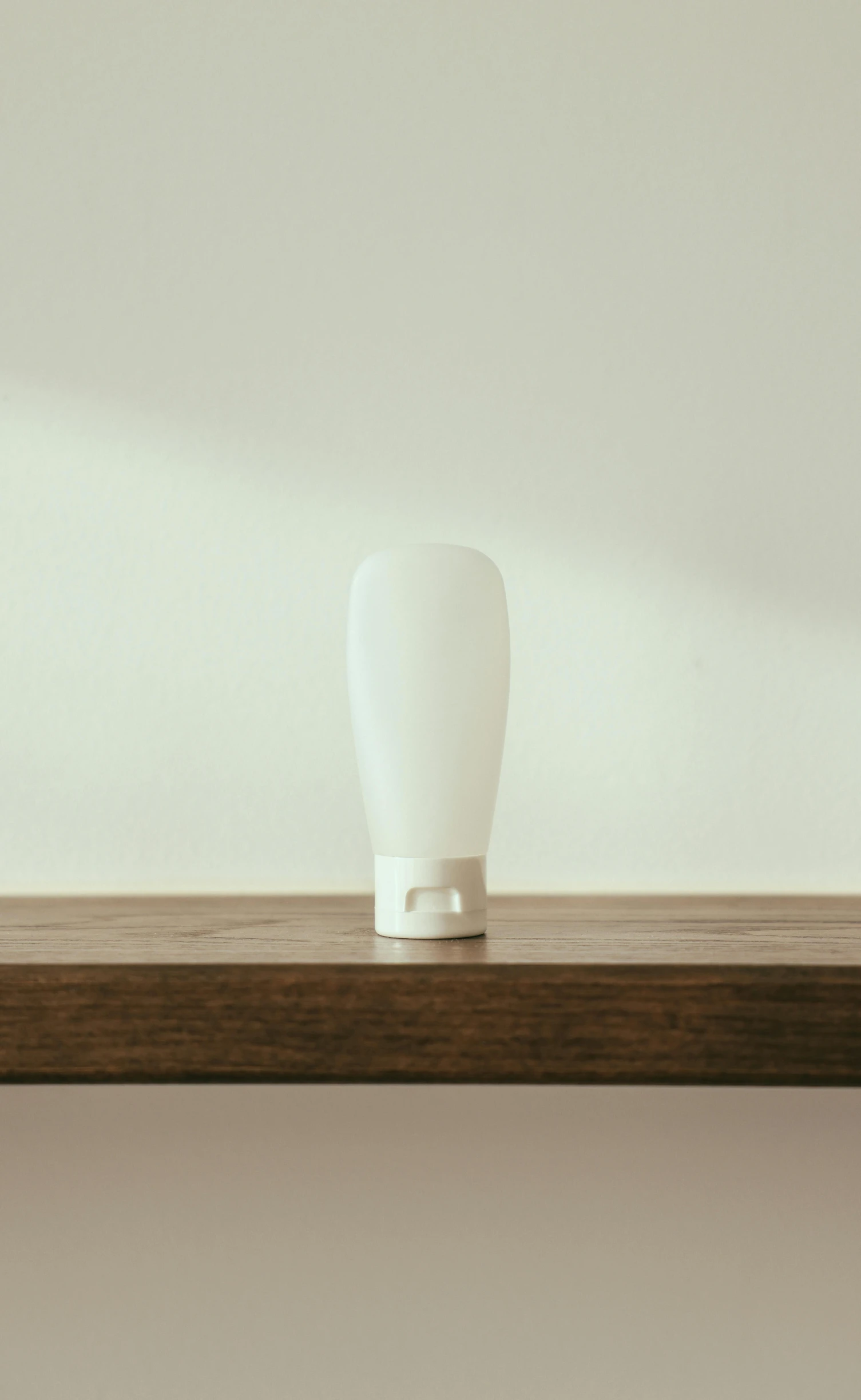 a white vase sitting on top of a wooden shelf, by Mi Fu, silicone skin, perfect light, butter, translucent body