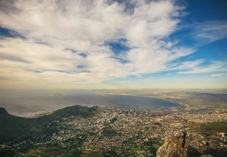 a view of a city from the top of a mountain, south african coast, fan favorite, ultra wide