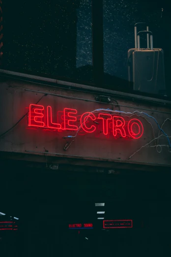 a neon sign on the side of a building, an album cover, unsplash contest winner, electrical signals, wonderful techno party, capacitors, electric hair