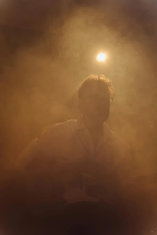 a man that is standing in front of a mirror, an album cover, by Matt Cavotta, flickr, romanticism, smoke and thick dust in the air, leatherface, cinematic backlit lighting, flares anamorphic