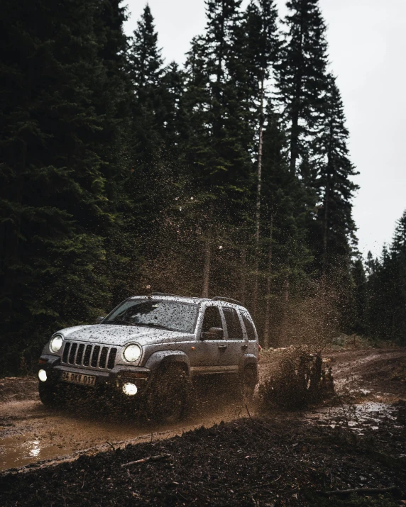 a jeep driving on a muddy road in the woods, by Matija Jama, pexels contest winner, wet clay, confetti, bulky build, profile image