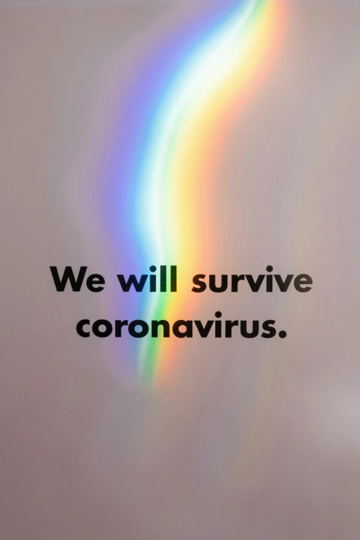 a rainbow with the words we will survive coronavirus, instagram, gray, ad image, dwell, 4l