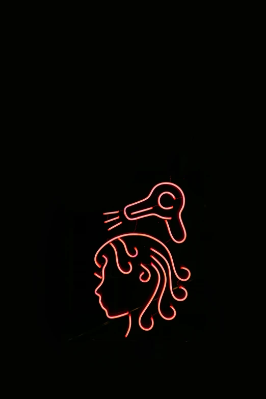 a neon sign with a woman's face on it, by Michael Deforge, kinetic art, hairdryer, 1 6 9 5, puṣkaracūḍa, brain
