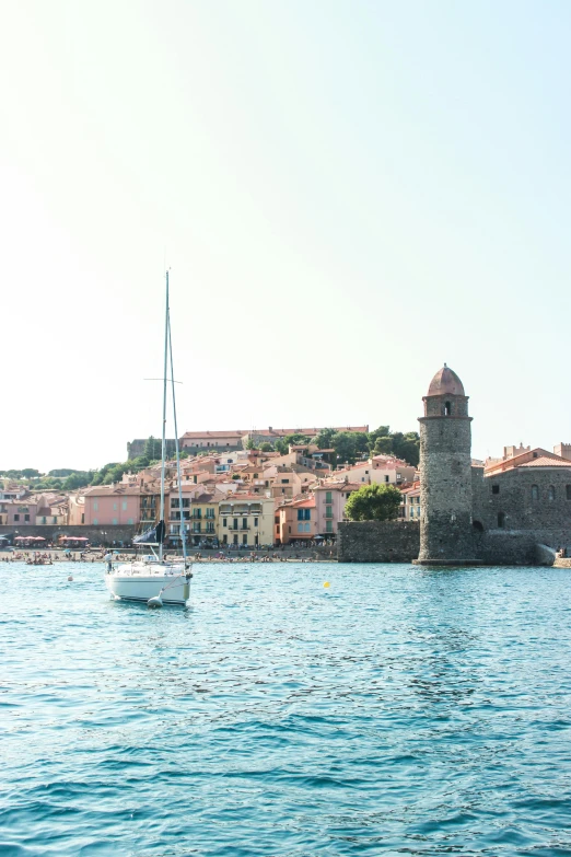 a couple of boats that are in the water, a picture, by Simon Marmion, pexels contest winner, renaissance, small port village, on a yacht at sea, pastel hues, square