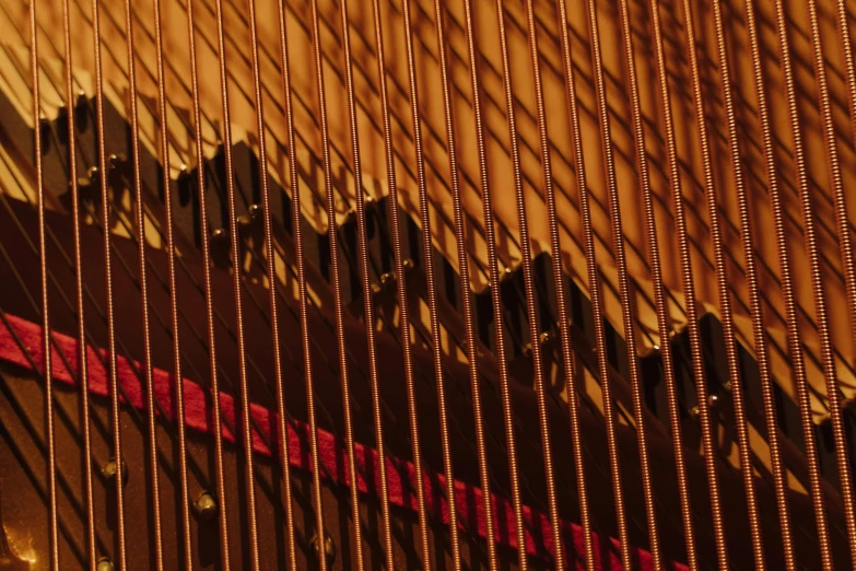 a close up of the strings of a piano, inspired by Andreas Gursky, sōsaku hanga, harp, taken with a pentax k1000, red grid, taken at golden hour
