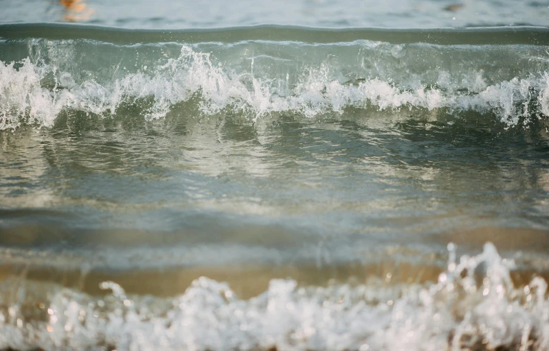 a man riding a wave on top of a surfboard, by Sophie Pemberton, unsplash, renaissance, water particle in front, glistening seafoam, photograph of april, maybe small waves