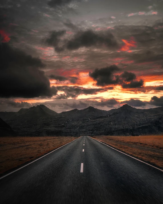 an empty road in the middle of nowhere, an album cover, pexels contest winner, red clouds, dark mountains, lgbtq, 5 0 0 px