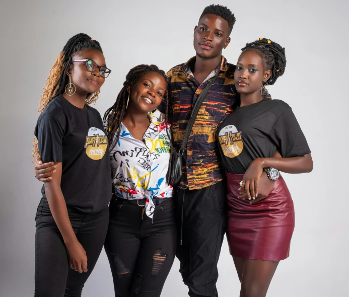 a group of people standing next to each other, an album cover, by Ingrida Kadaka, pexels, wearing shirts, portrait shot 8 k, teenagers, close - up studio photo