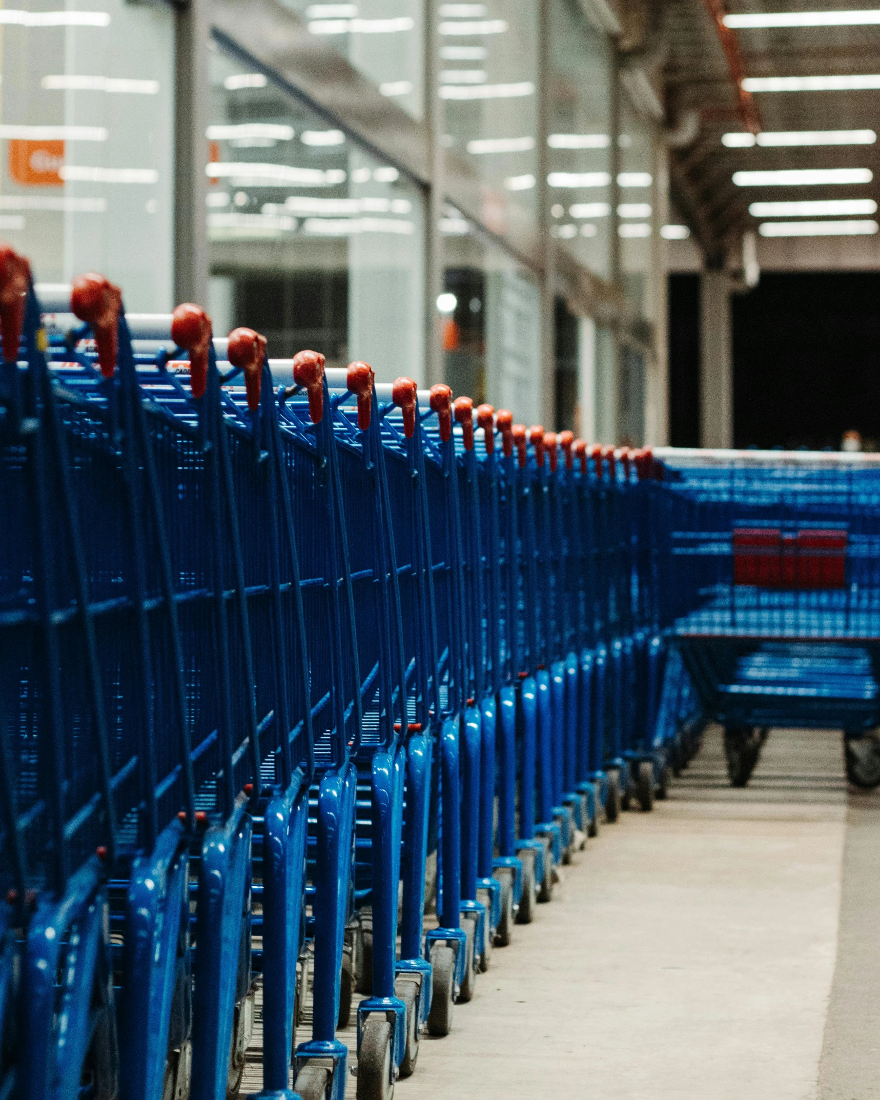 a row of blue shopping carts in a store, pexels contest winner, lgbtq, thumbnail, multiple stories, really long