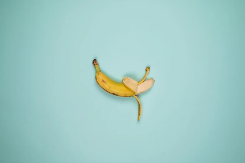 a banana sitting on top of a blue surface, by Elsa Bleda, trending on pexels, postminimalism, funny art, open belly, on a pale background, found objects