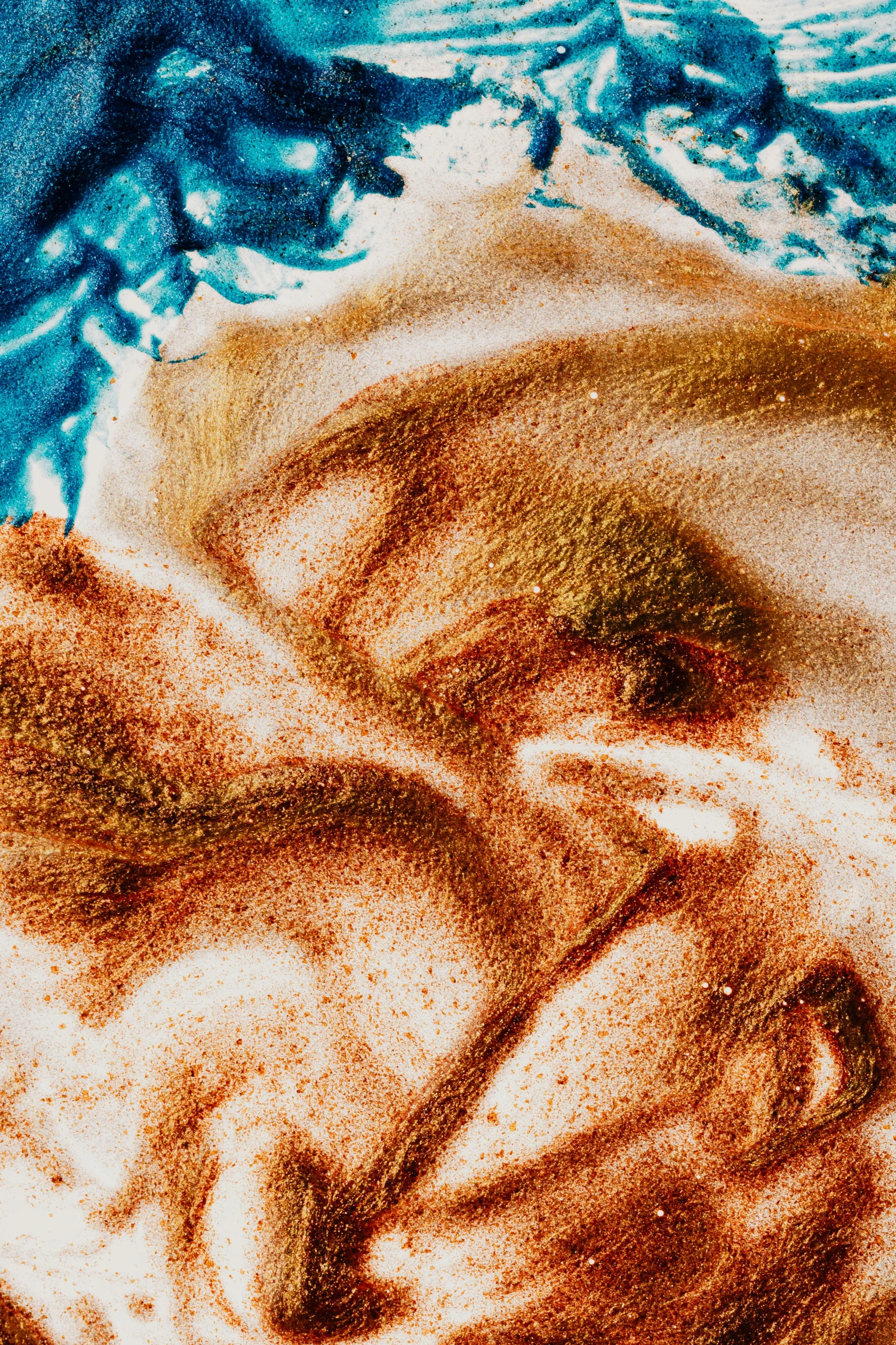 a close up of a plate of food on a table, an ultrafine detailed painting, inspired by Anna Füssli, trending on unsplash, process art, exploding powder, covered in sand, nasa true color 8k image, intricate skin pattern texture