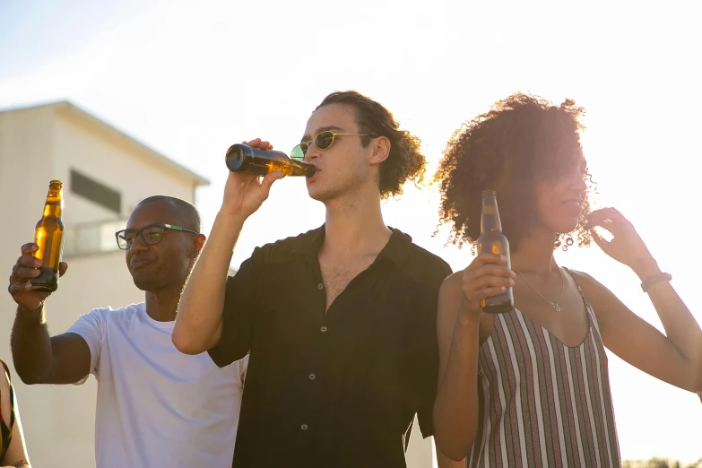 a group of people standing next to each other drinking beer, pexels contest winner, renaissance, sun drenched, profile image, ashteroth, 21 years old