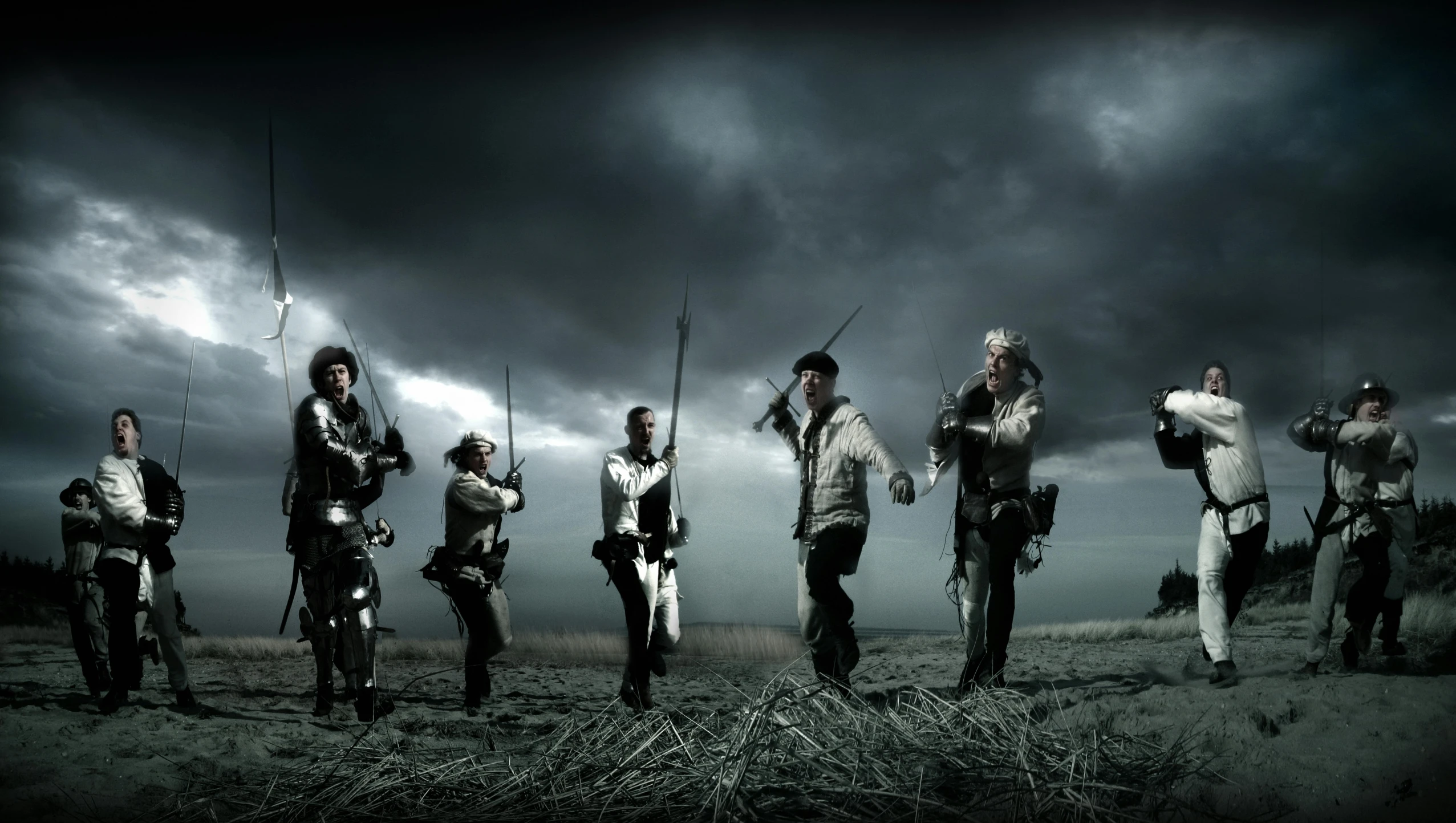 a group of men standing next to each other on a field, inspired by Philips Wouwerman, deviantart, combat photography, square enix, slide show, award - winning photo. ”