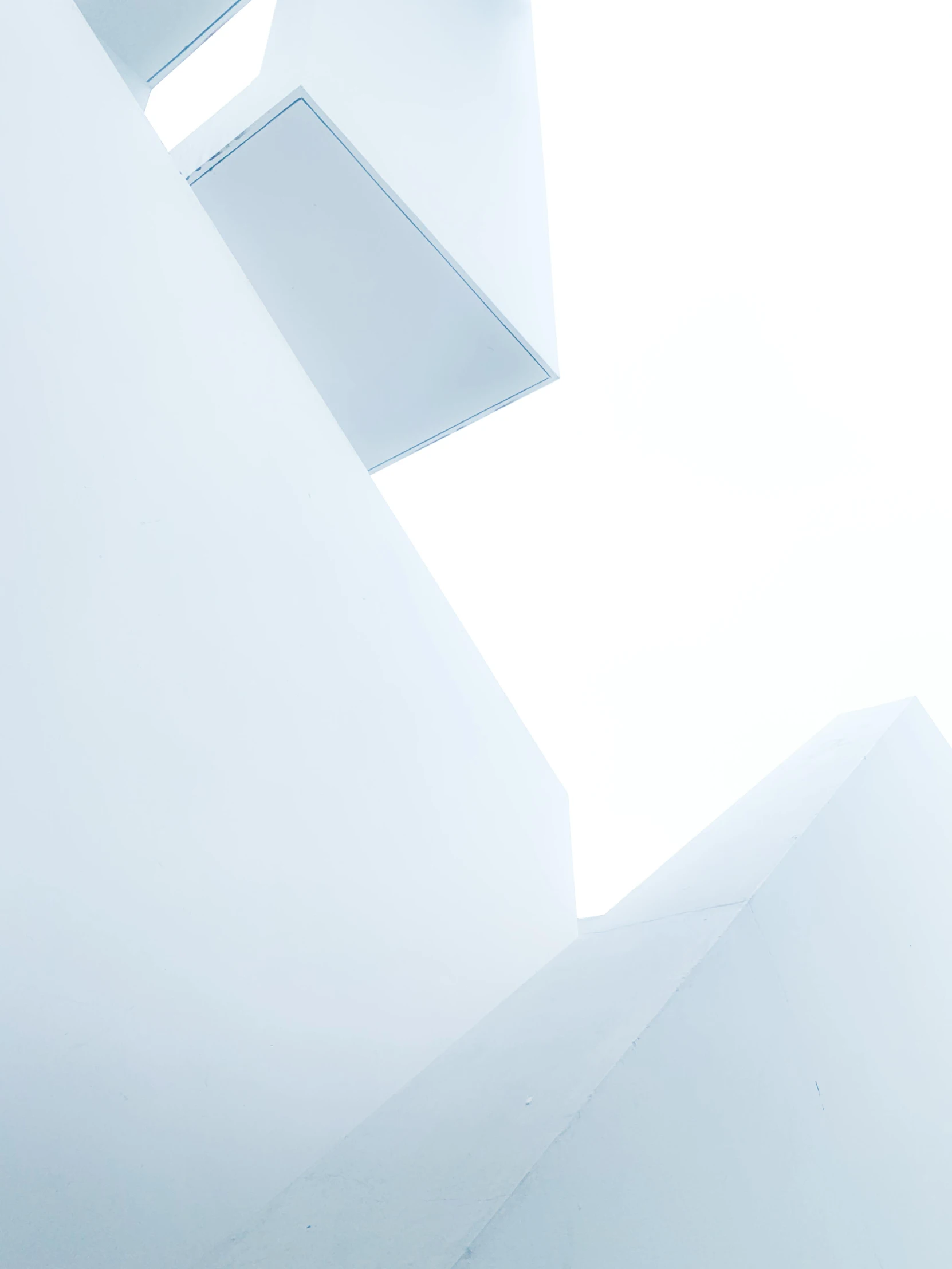 a man flying through the air while riding a snowboard, an abstract sculpture, unsplash contest winner, light and space, white minimalist architecture, background image, translucent cube, ((blue))