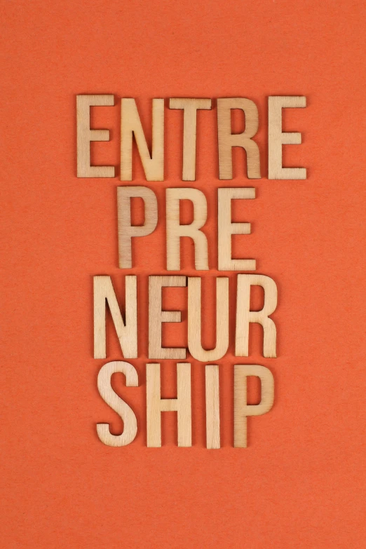 the words entre pre neur ship are cut out of wood, neuroscience, business, promo image, eve venture