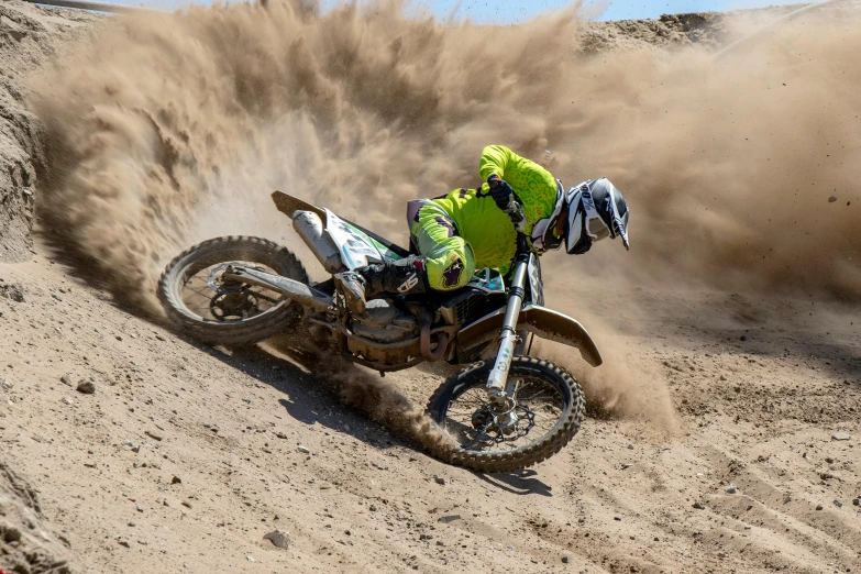 a man riding on the back of a dirt bike, pexels contest winner, figuration libre, falling sand inside, avatar image, at racer track, profile image