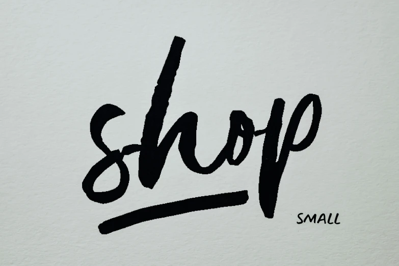 a black and white sign that says shop small, graffiti, on grey paper sketch ink style, loosely cropped, smol, minimalist svg