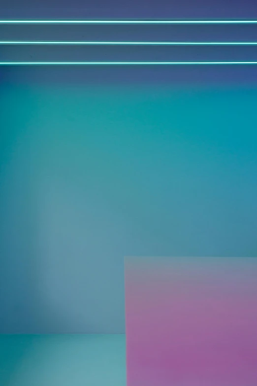 a blue and pink room with neon lights, a minimalist painting, inspired by Richard Anuszkiewicz, color field, 62 x 47 inches, floating. greenish blue, refracted, abstract photography