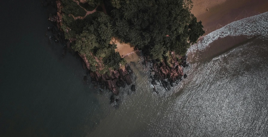 an aerial view of a beach and a body of water, pexels contest winner, detailed trees and cliffs, high quality image”, brown, outdoor photo