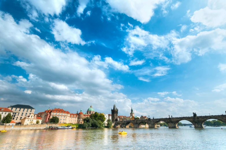 the charles bridge over the vlta river in prague, pexels contest winner, renaissance, sky blue, square, yellow, test