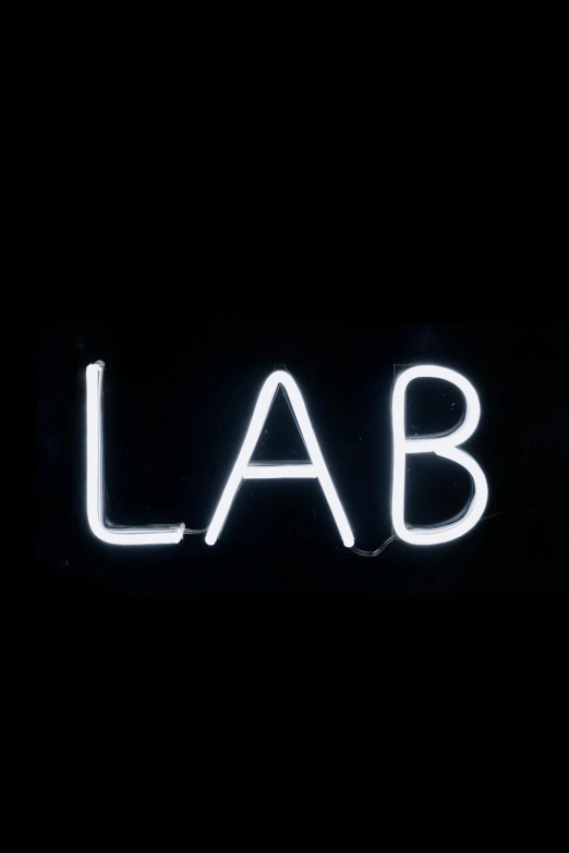 a neon sign that says lab on a black background, by David Donaldson, showstudio, 😭 🤮 💕 🎀, science lab, lakes