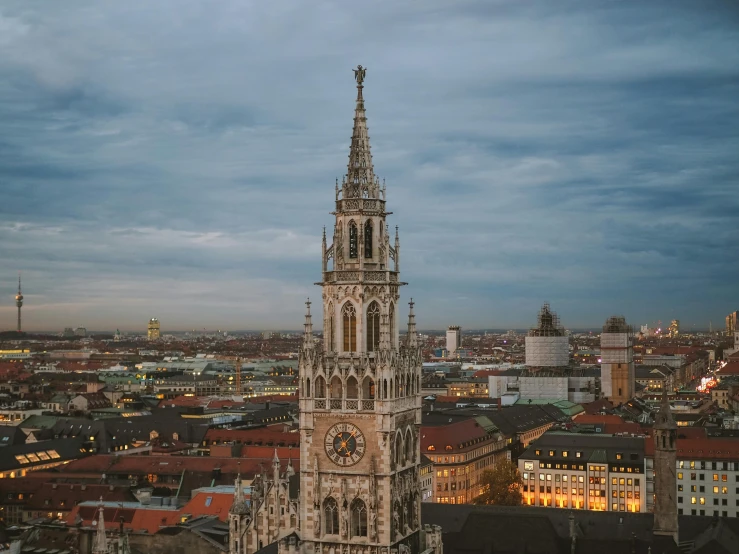 a very tall clock tower towering over a city, unsplash contest winner, baroque, munich, brown, square, high quality image”